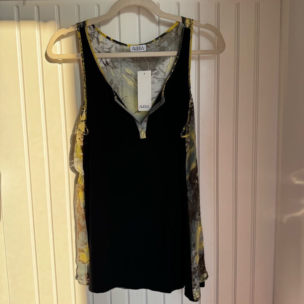 Alexa Black Tank W/Sheer Celestial Back Bohemian Beachy Feminine Top